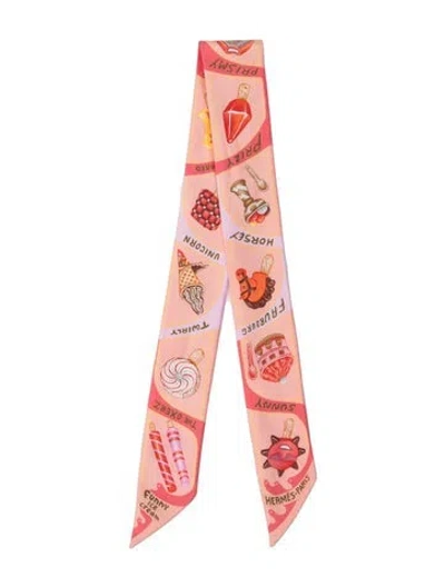 Pre-owned Hermes Funny Ice Cream Silk Twilly Scarf In Pink