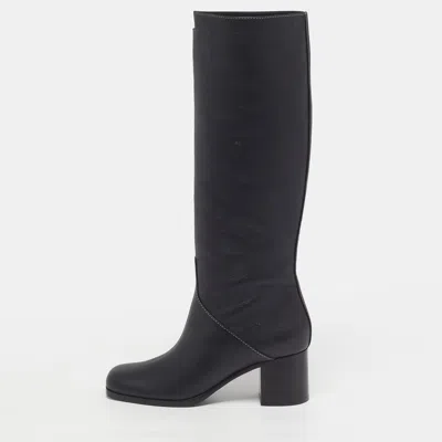Pre-owned Hermes Furre 60 Size 38 Black Leather Knee Length Boots