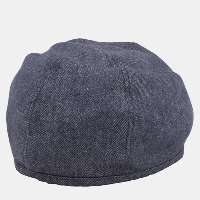 Pre-owned Hermes Gabriel 57 Navy Linen Beret In Blue