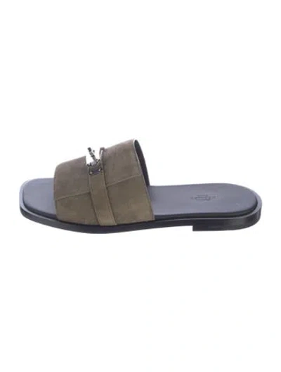 Pre-owned Hermes Gabriel Suede Slides In Blue