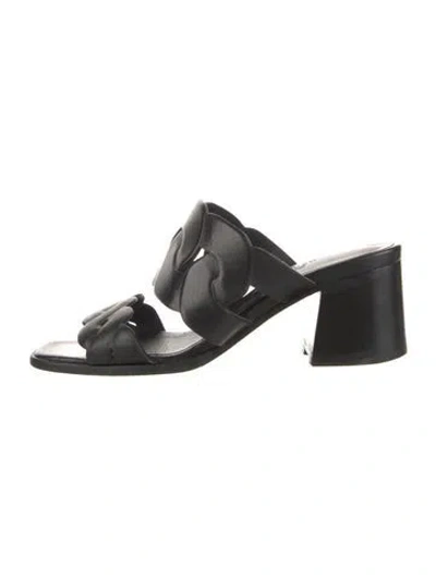 Pre-owned Hermes Gaby 60 Leather Slides In Black