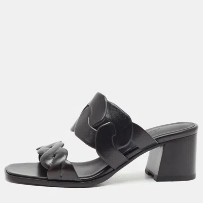 Pre-owned Hermes Gaby Size 39 Black Leather Slide Sandals
