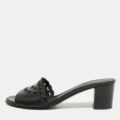 Pre-owned Hermes Gaelle Size 38.5 Black Leather Slide Sandals
