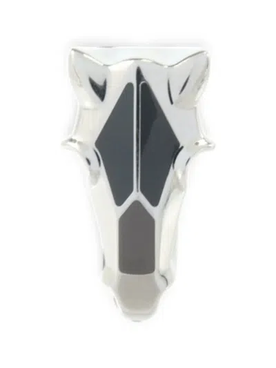 Pre-owned Hermes Galop Horse Head Ring In Silver