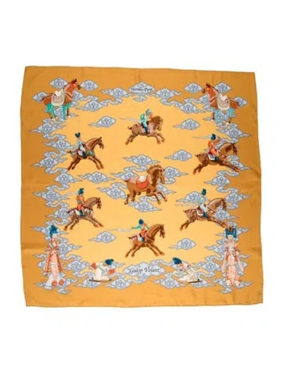 Pre-owned Hermes Galop Volant Silk Scarf In Yellow