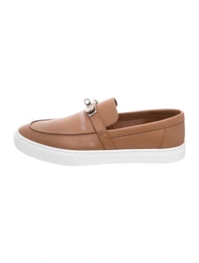 Pre-owned Hermes Game Leather Loafers In Brown
