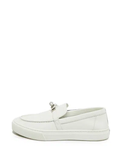 Pre-owned Hermes Game Leather Slip-on Sneakers In White