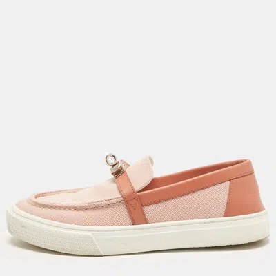Pre-owned Hermes Hermès Game Size 36.5 Pink Canvas And Leather Slip On Sneakers
