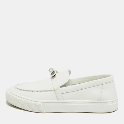 Pre-owned Hermes Game Size 37 White Leather Slip On Sneakers