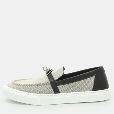 Pre-owned Hermes Hermès Game Size 40.5 Grey Canvas And Leather Slip On Sneakers