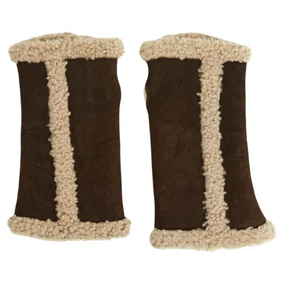 Pre-owned Hermes Hermès Gants Mitaines Eu6.5 Shearling Fingerless Gloves Mittens 6.5 In  In Black