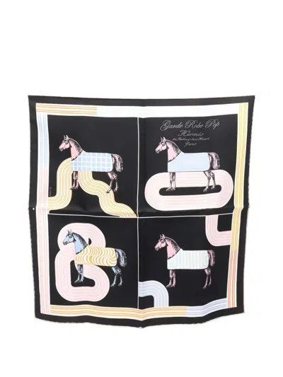 Pre-owned Hermes Garde Robe Pop Silk Scarf In Black