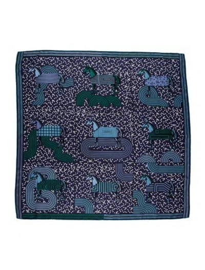 Pre-owned Hermes Garde Robe Pop Silk Scarf In Blue/green