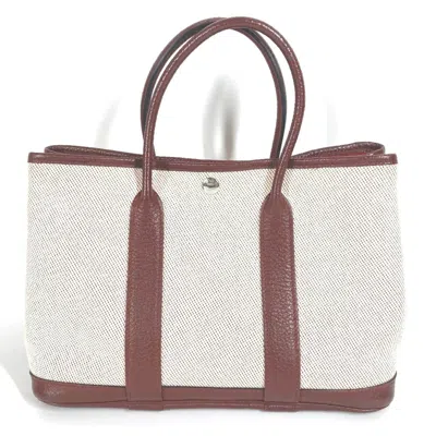 Pre-owned Hermes Garden Beige Wine Toile H Leather Handbag Tote Bag ()