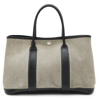 Pre-owned Hermes Garden Black Gray Toile H Leather Handbag Tote Bag ()