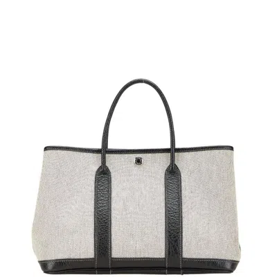Pre-owned Hermes Garden Black Gray Toile H Leather Handbag Tote Bag () In Multi