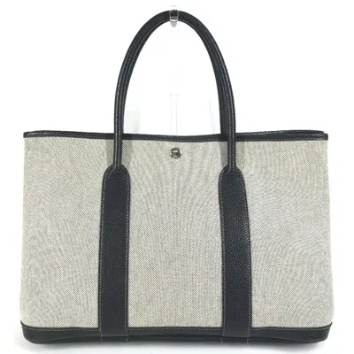 Pre-owned Hermes Garden Black Gray Toile H Leather Handbag Tote Bag () In Multi