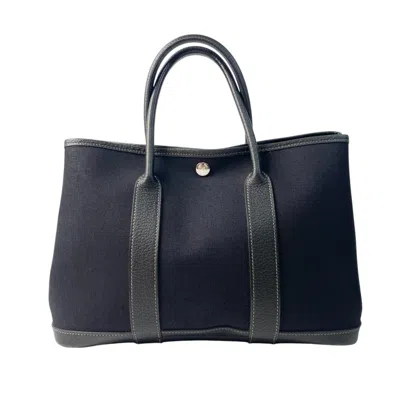 Pre-owned Hermes Garden Black Leather Canvas Tote Bag ()