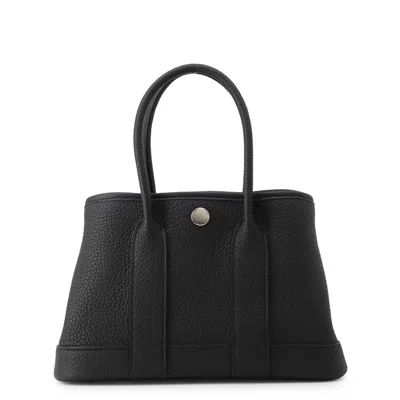 Hermes Garden Black Negonda Leather Handbag Tote Bag