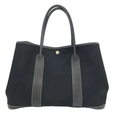 Pre-owned Hermes Garden Black Toile Officier Leather Tote Bag ()