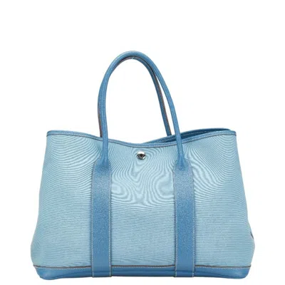 Pre-owned Hermes Garden Blue Jean Toile Officier Fjord Leather Handbag ()