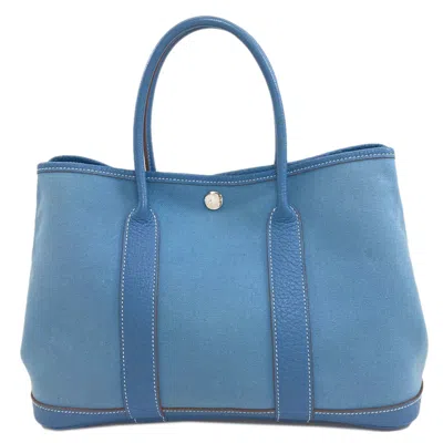 Pre-owned Hermes Garden Blue Jean Toile Officier Handbag ()