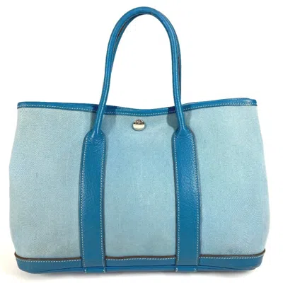 Pre-owned Hermes Garden Blue Toile Officier Leather Handbag Tote Bag ()