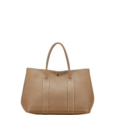 Pre-owned Hermes Garden Brown Etoupe Gray Negonda Leather Handbag Tote Bag () In Multi