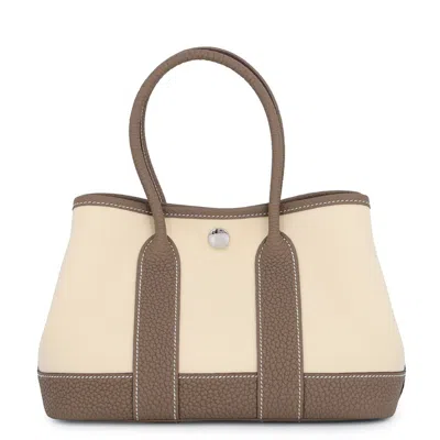 Hermes Garden Etoupe Gray Toile Officier Negonda Leather Handbag Tote Bag