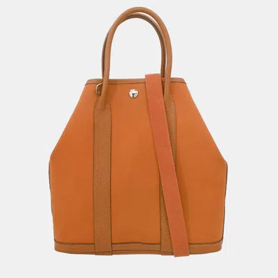 Pre-owned Hermes Garden File Pm 2way Orange Toile Officier Buffalo Tote Bag