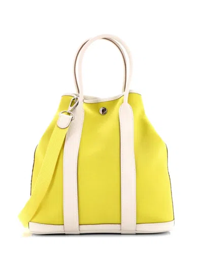 Pre-owned Hermes Garden File Toile And Leather 28 Tote Bag In Neutral