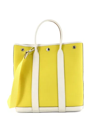 Pre-owned Hermes Garden File Toile And Leather 28 Tote Bag In White