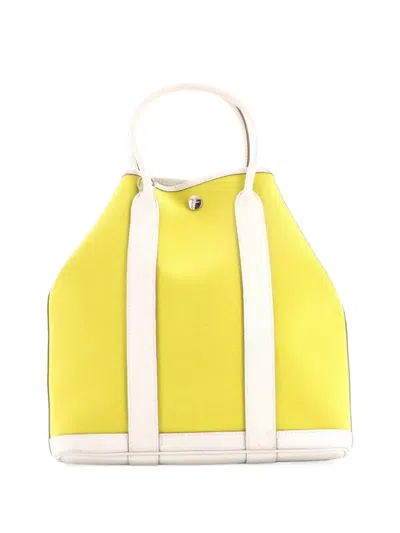 Pre-owned Hermes Garden File Toile And Leather 28 Tote Bag In Yellow