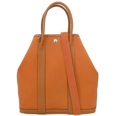 Pre-owned Hermes Garden File Tote Toile And Leather Orange Canvas Tote Bag Bag ()