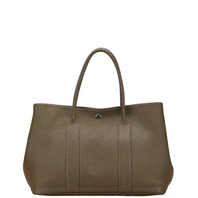 Pre-owned Hermes Garden Khaki Negonda Leather Handbag Tote Bag () In Brown