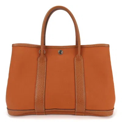 Pre-owned Hermes Garden Orange Canvas Leather Tote Bag ()
