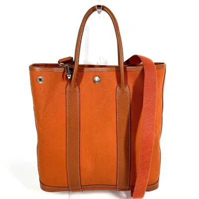 Pre-owned Hermes Garden Orange Leather Canvas Shoulder Bag Tote Bag ()