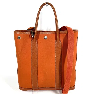 Pre-owned Hermes Garden Orange Leather Canvas Shoulder Bag Tote Bag ()