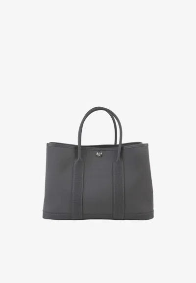 Hermes Garden Party 30 In Ardoise In Toile H Canvas And Negonda Leather With Palladium Hardware