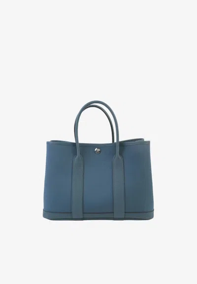 Hermes Garden Party 30 In Bleu Tempete Negonda And Toile H Canvas With Palladium Hardware