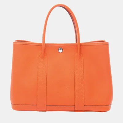Pre-owned Hermes Garden Party 30 Orange Vache Country Leather Tote Bag
