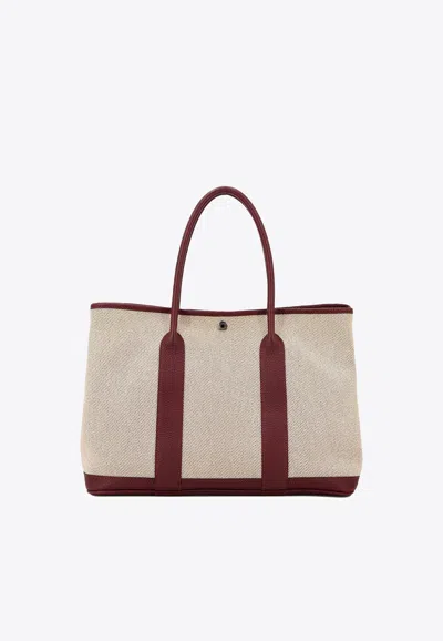 Pre-owned Hermes Garden Party 36 In Ecru, Rouge H Toile And Negonda With Palladium Hardware In Multicolor