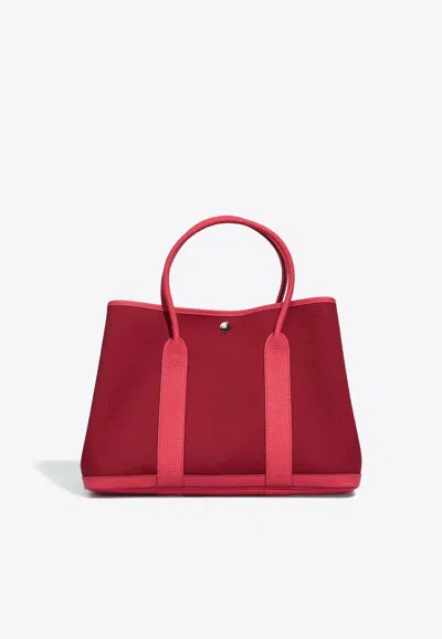 Hermes Garden Party 36 In Rouge Grenat Toile And Bougainvillier Negonda Leather In Burgundy
