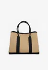 Hermes Garden Party 36 In Trench Toile And Black Negonda Leather In Brown