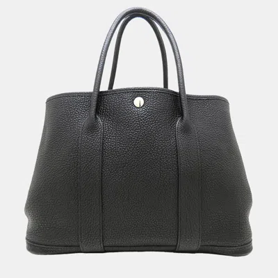 Pre-owned Hermes Garden Party 36 Noir Negonda Calfskin Leather Tote Bag In Black