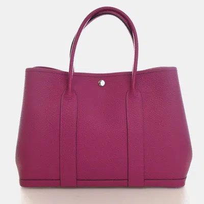 Pre-owned Hermes Garden Party 36 Rose Pourpre Negonda Leather Tote Bag In Pink