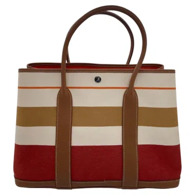 Pre-owned Hermes Garden Party 36 Tote Bag Toile And Negonda Striped Stmap Q In Brown