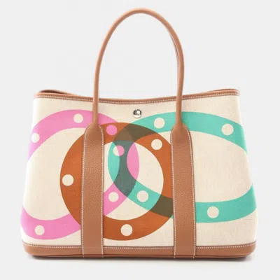 Pre-owned Hermes Garden Party Beige Toile H Canvas Negonda Leather Tote Pm In Sand