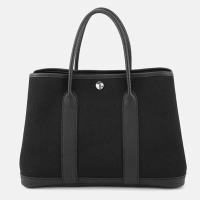 Pre-owned Hermes Garden Party Black Toile Military Negonda Leather Pm