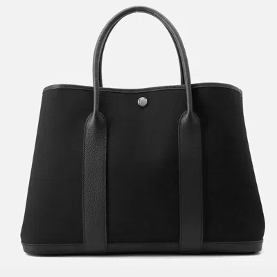 Pre-owned Hermes Garden Party Black Toile Military Negonda Leather Pm